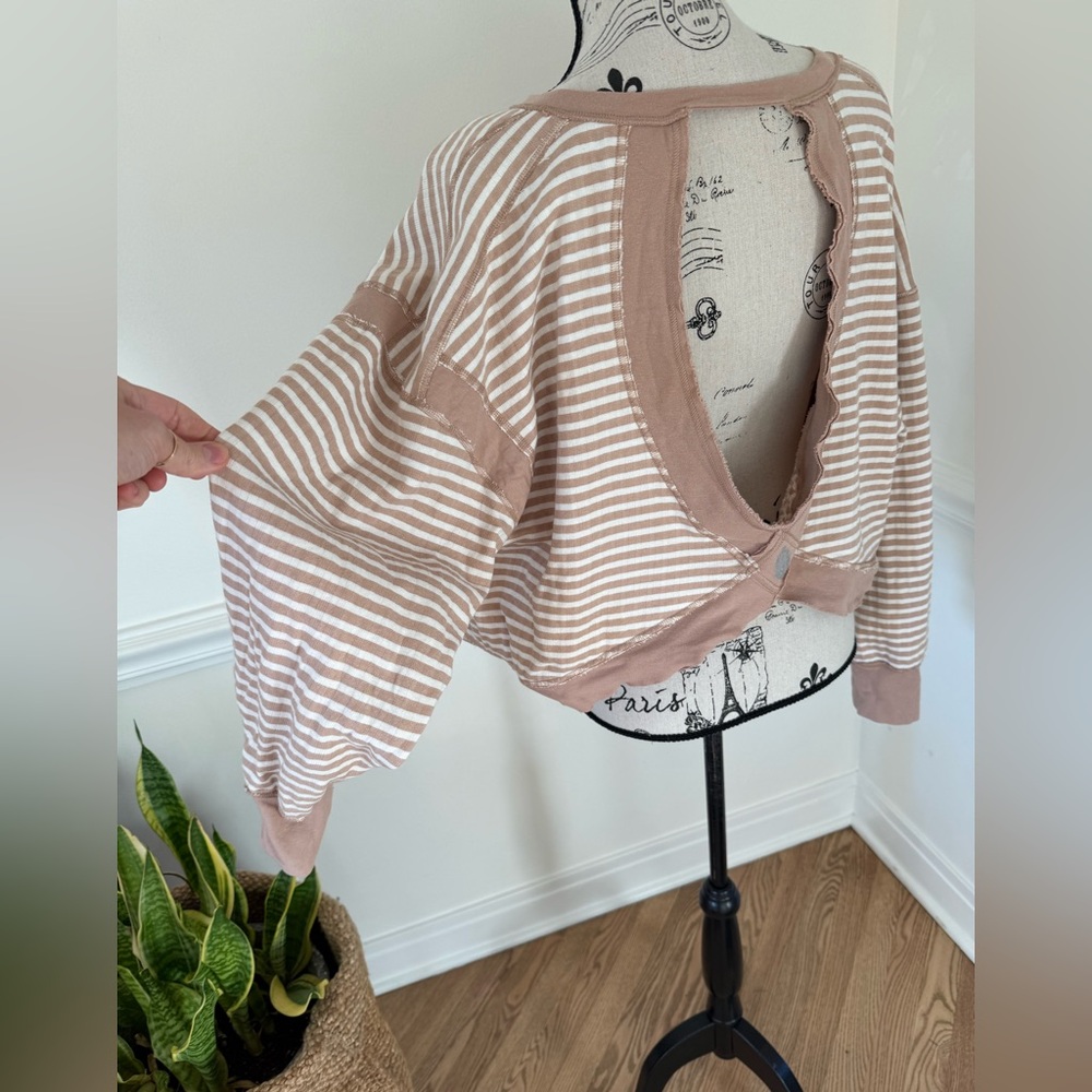 FP Movement by Free People Beige and White Striped Cropped Long Sleeve Top - Picture 6 of 8